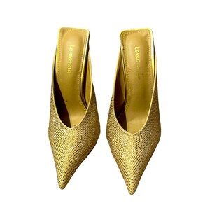 Lemonade Sparkly Gold Rhinestone Mule Pumps Pointed Toe 6.5